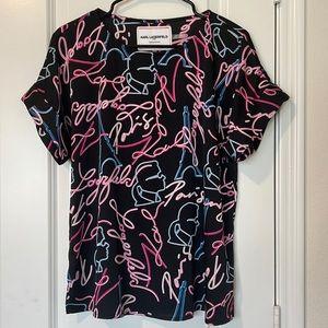 Karl Lagerfeld Paris Women’s All-Over Neon-Print Top